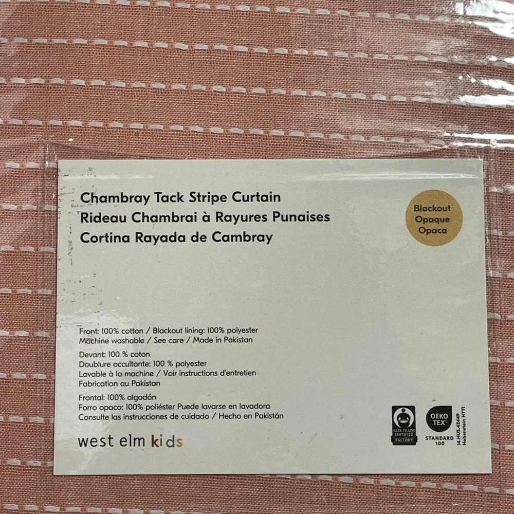 West Elm Chambray Tack Stripe Blackout Curtain in Pink 48x84